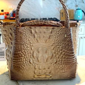 BRAHMIN Small Mallory Melbourne Genuine Leather Handbag in Latte